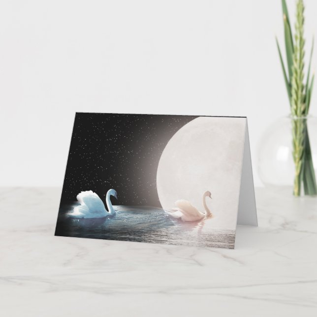 Cartão Swans Brancos com Lua para Casamento (Frente)