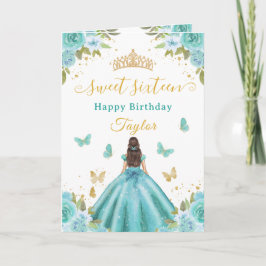 Cartão Sweet 16 Turquoise Princess Brunette Girl