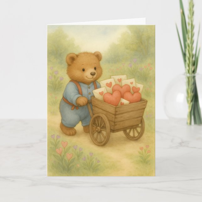 Cartão Sweet Bear Valentine Hearts | Whimsical Woodland  (Frente)