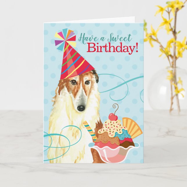 Cartão Sweet Birthday Borzoi (Flor Amarela)