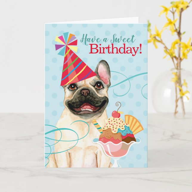 Cartão Sweet Birthday French Bulldog (Flor Amarela)