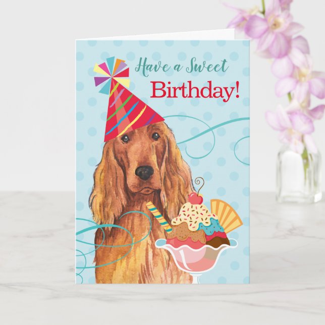 Cartão Sweet Birthday Irish Setter (Orquídea)