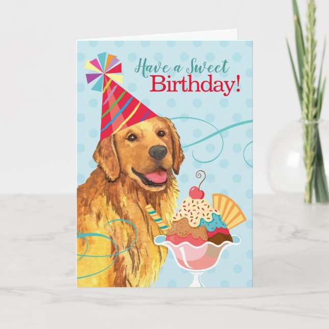 Cartão Sweet Birthday Ouro Retriever (Frente)
