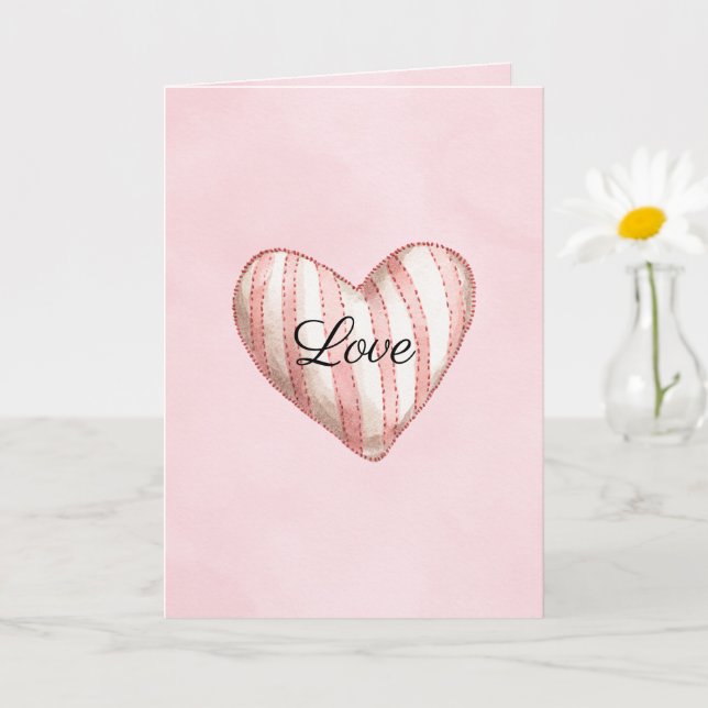 Cartão Sweet Blush Pink Striped Heart Love (Planta pequena)