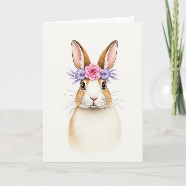 Cartão Sweet Bunny Floral Crown Card (Frente)