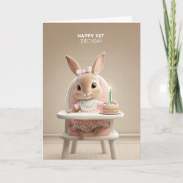 Cartão Sweet Bunny in High Chair w/ First Birthday Cake