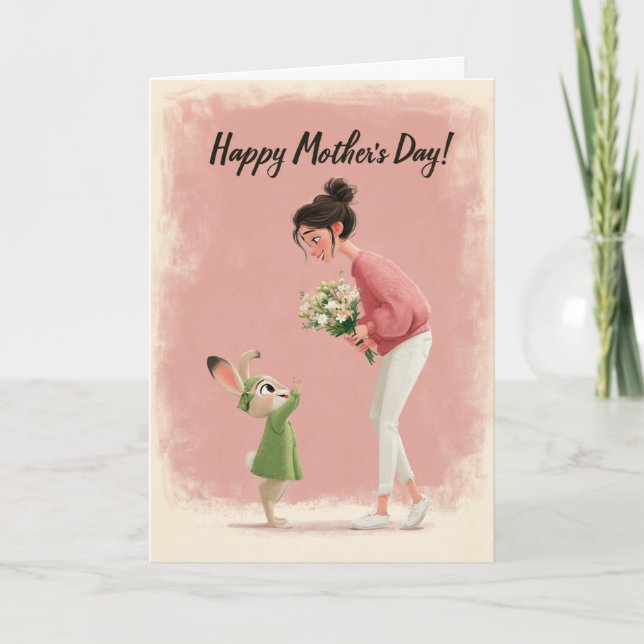 Cartão Sweet Bunny Reaching Up for Mom Mother’s Day Card (Frente)