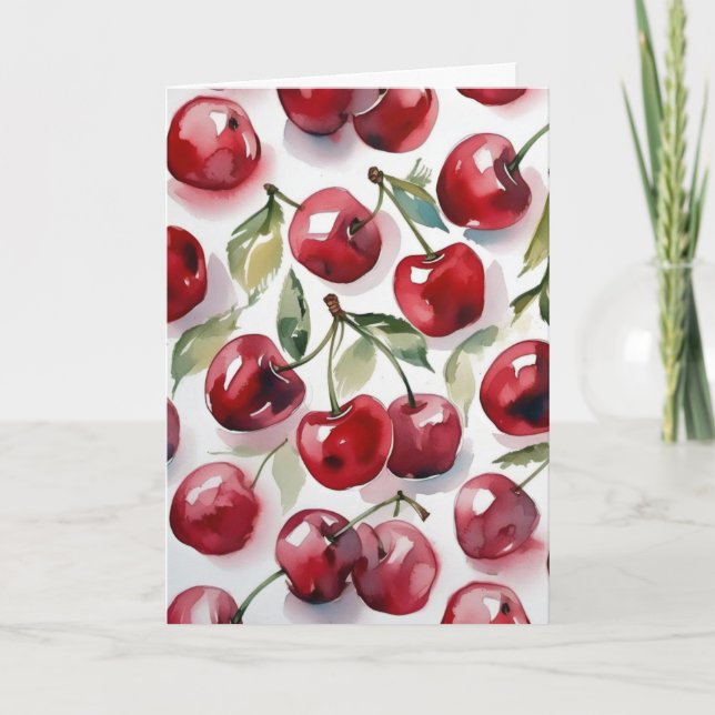 Cartão Sweet cherries colorful watercolor cherry art  (Frente)