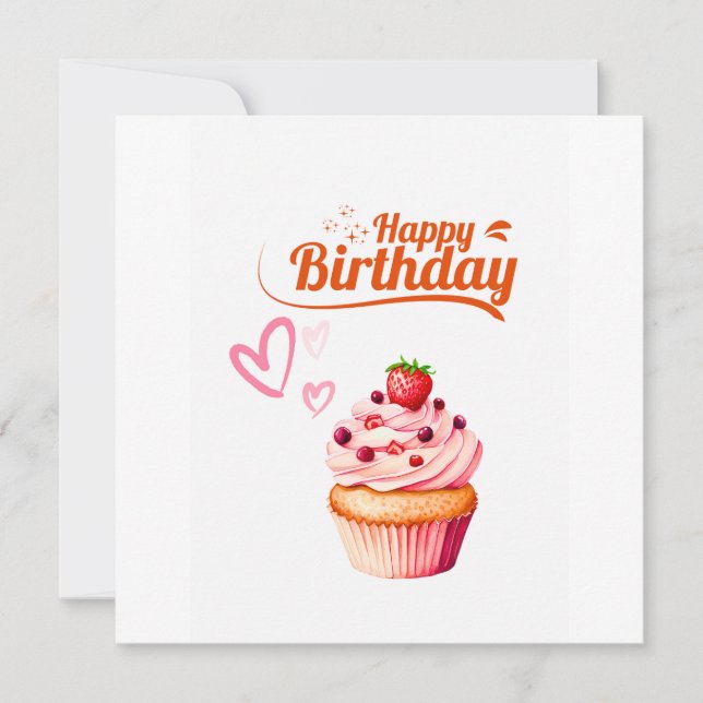 Cartão Sweet Cupcake Birthday Flat Greeting Card (Frente)