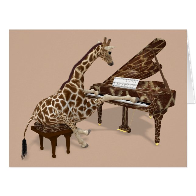 Cartão Sweet Giraffe Playing Piano (Frente horizontal)
