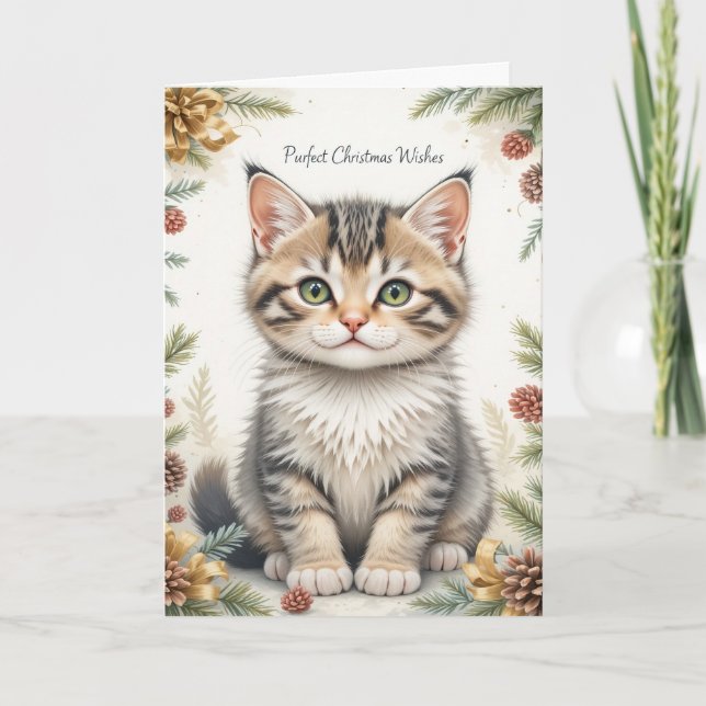 Cartão Sweet Kitten Floral Christmas Cute Pastel  (Frente)