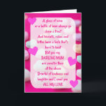 Cartão Sweet Lovely Poem Mum Sentimental Birthday Card<br><div class="desc">Beautiful birthday card for a Mum with a sweet pretty verse full of love and sentiment. Poem courtesy and copyright of Sue Lawson. Card features pink hearts on a background of sweets. Send this card to your mother on her birthday to show your love. Thank you for viewing my designs....</div>