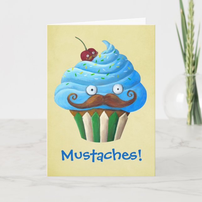 Cartão Sweet Mustached Cupcake (Frente)
