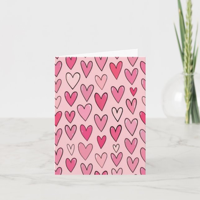 Cartão Sweet Pastel Pink Hearts Valentine's Day Card (Frente)