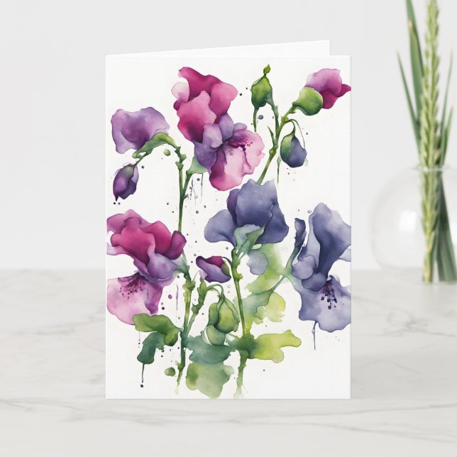 Cartão Sweet Pea - Watercolor flowers (Frente)