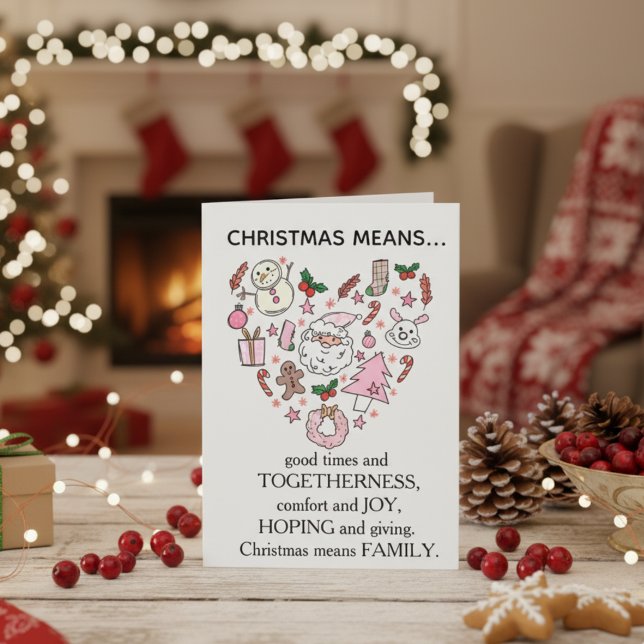 Cartão Sweet Pink Icons Heart Christmas Means Family Card (Criador carregado)