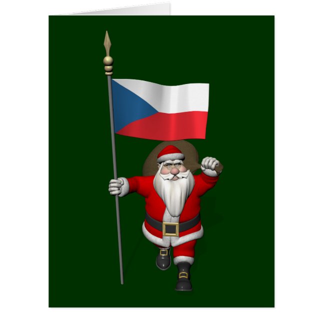Cartão Sweet Santa Claus Com Bandeira Da República Checa (Frente)