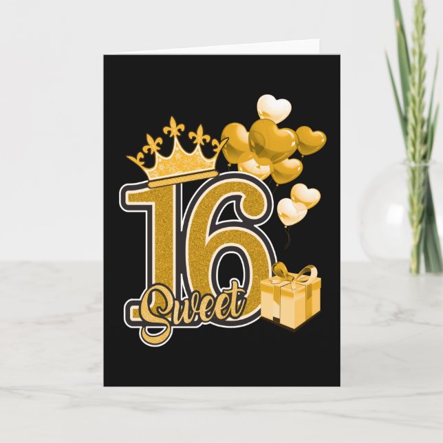 Cartão Sweet Sixteen Birthday Gold (Frente)
