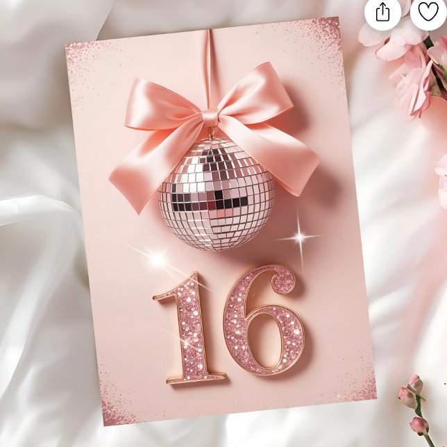 Cartão Sweet Sixteen in Pink Bows & Sparkle (Criador carregado)