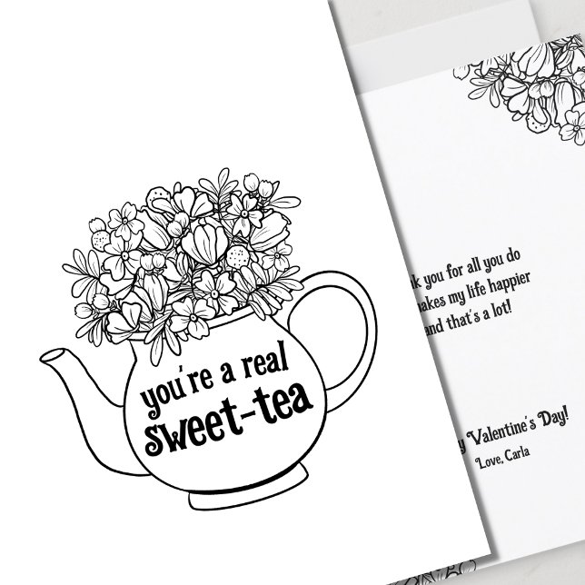 Cartão Sweet Tea Line Art Valentine's Day Card (Criador carregado)