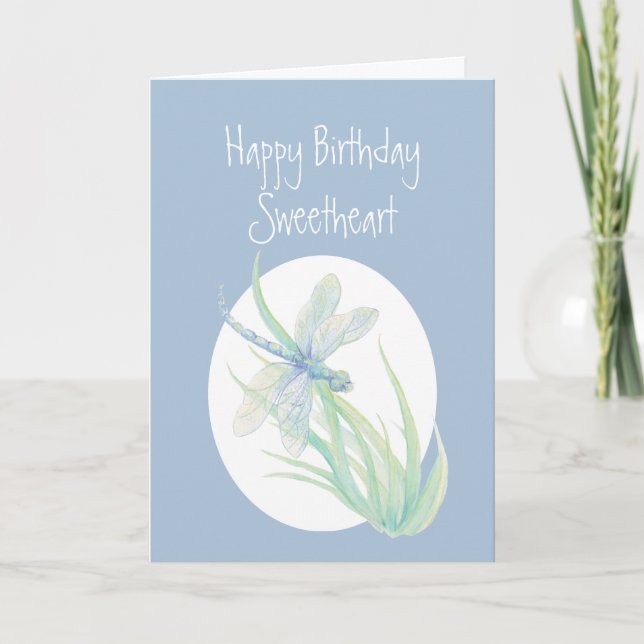 Cartão Sweetheart Birthday  Watercolor Dragonfly Nature (Frente)