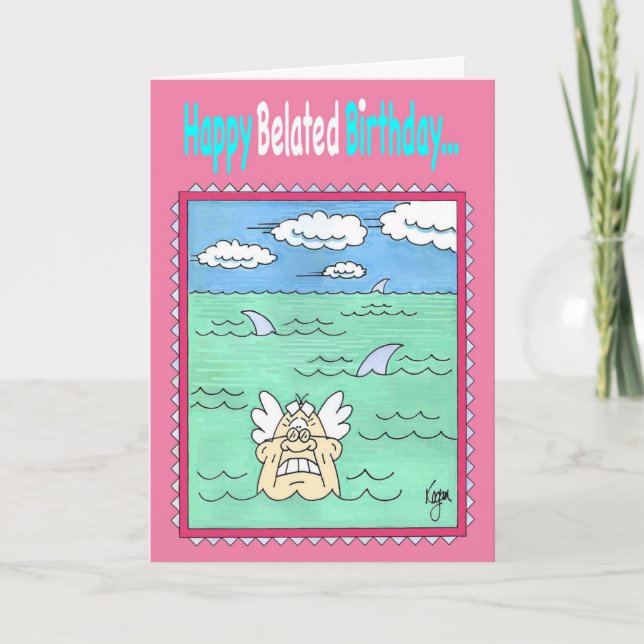 Cartão SWIMMER WITH SHARKS Belated Birthday Card (Frente)