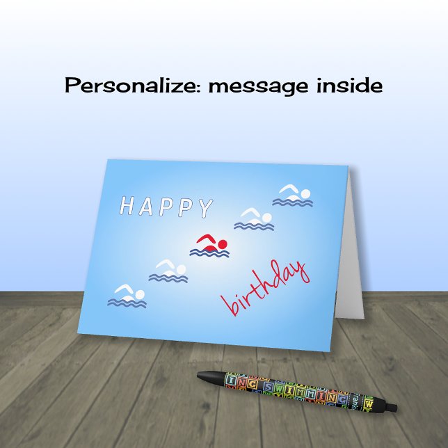 Cartão Swimmers happy birthday blue sports (Criador carregado)