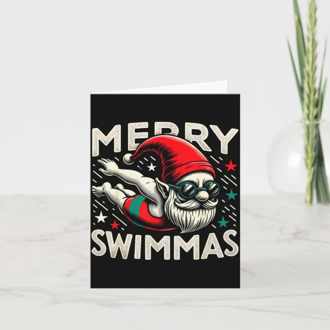 Cartão Swimming Gnome, Merry Swimmas, Swimmer Christmas  (Frente)