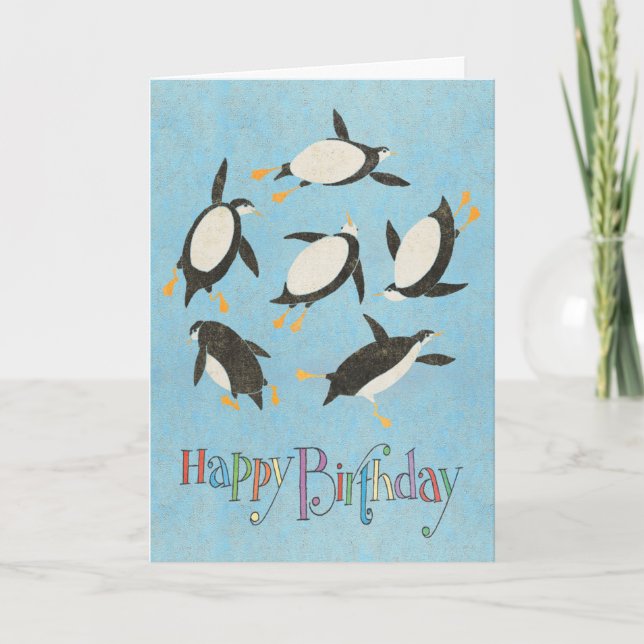 Cartão Swimming Penguins Birthday Card (Frente)
