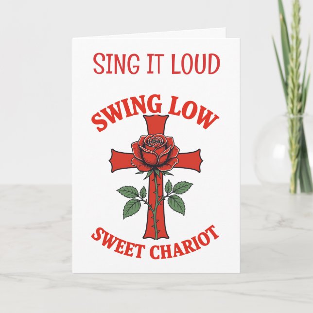 Cartão Swing Low Sweet Chariot Cross and Rose Motif (Frente)