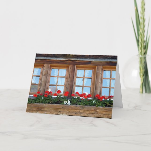 Cartão Swiss Chalet Windows Greetings Card (Frente)
