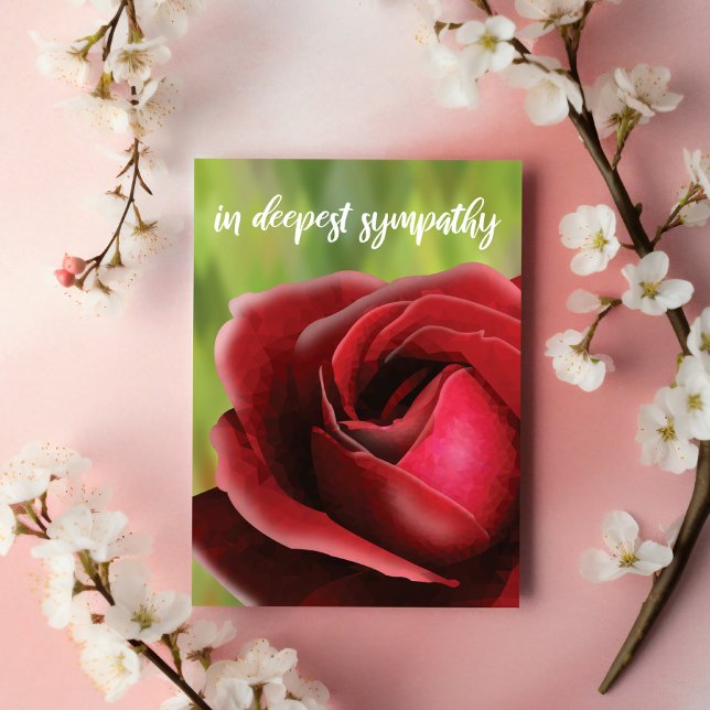 Cartão Sympathy Card: Deep Red Rose Customizeable (In Deepest Sympathy. A modern, dignified expression of lasting love.)
