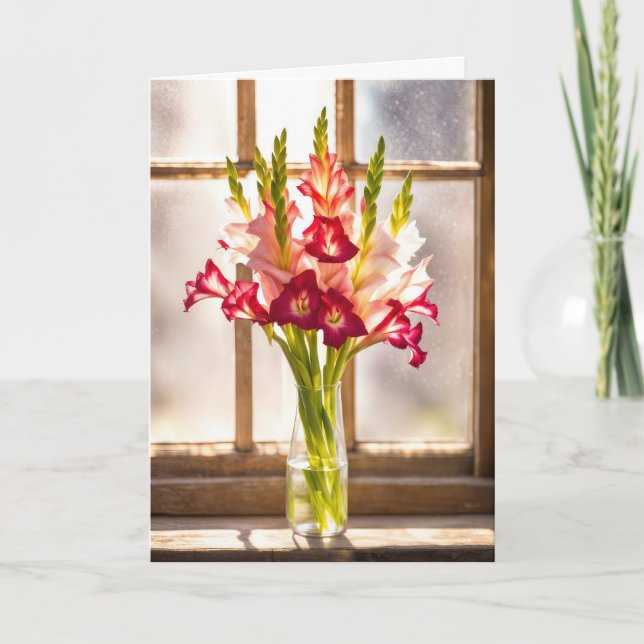 Cartão Sympathy Gladiolus Bouquet In a Sunny Window (Frente)