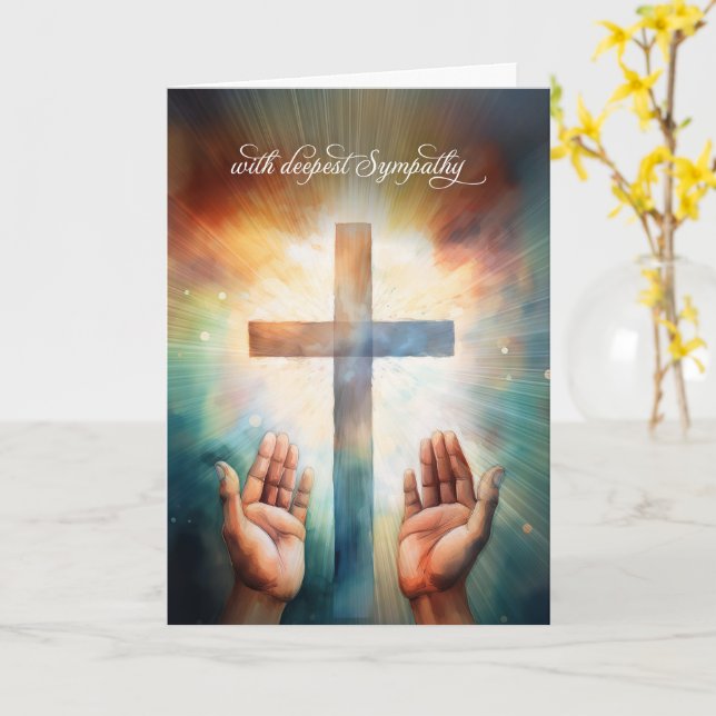 Cartão Sympathy Prayer Open Hands to God with Cross (Flor Amarela)