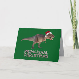 Cartão T-Rex chapéu de Papai Noel.
