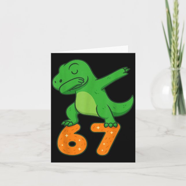 Cartão T-rex Dinosaur Dabbing 67 Meme Six Seven Funny  (Frente)