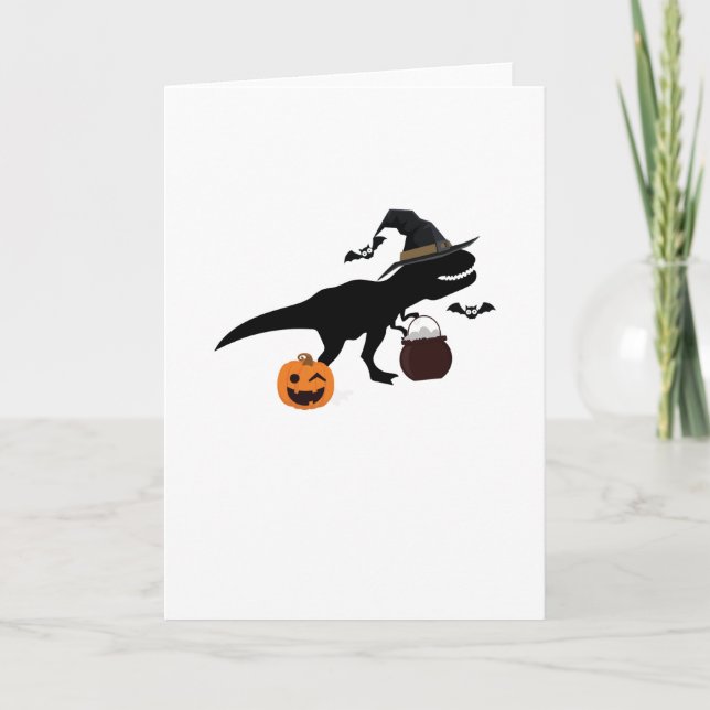 Cartão T-Rex Dinosaur Witch Halloween Funny Gift (Frente)