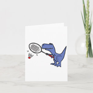 Cartão T-rex Dinossaur Brincando de Badminto