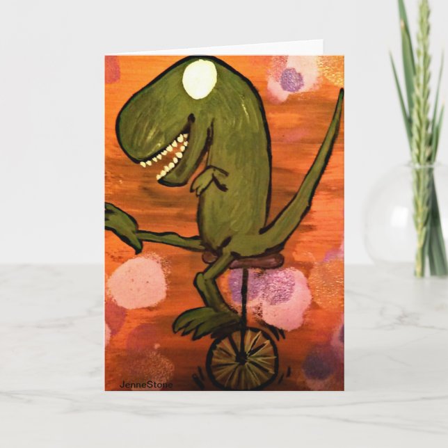 Cartão T-Rex dirige um monociclo (Frente)