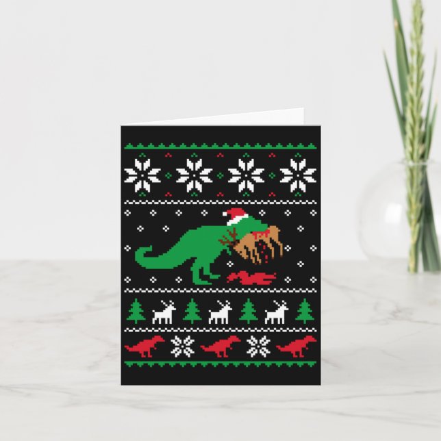 Cartão T Rex Eating Reindeer Funny Dinosaur Christmas Ugl (Frente)