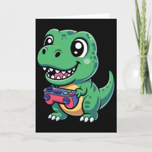Cartão T-rex Feliz Com Controle De Jogo Dinossauro Gamer 