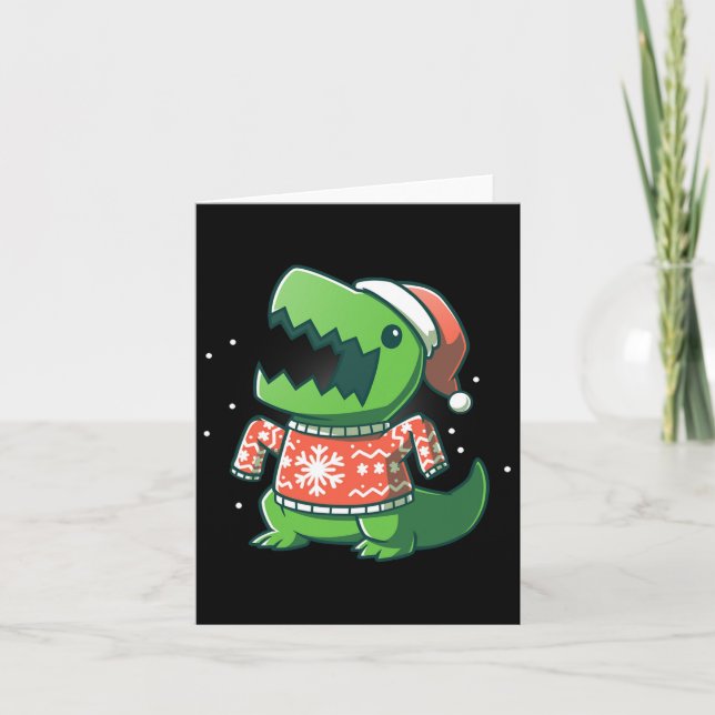 Cartão T-rex Natal Diversão Dinossauro Feio Saurus  (Frente)