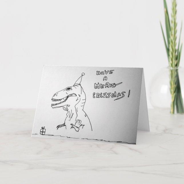 Cartão T Rex Odeia Abertura Apresenta Natal (Frente)