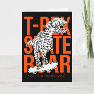 Cartão T-rex Skate Rugido Desenho Engraçado Desenho Dinos