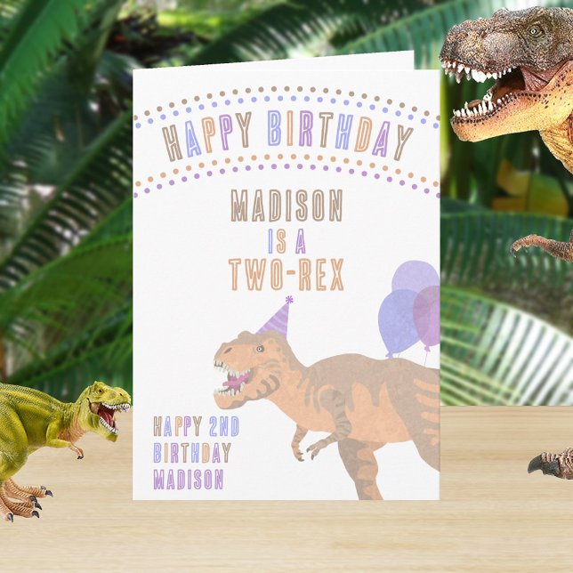 Cartão T-Rex Tan Qualquer Idade Dinossauro Feliz Aniversá (Say HAPPY BIRTHDAY the dinosaur way with this custom folded greeting card)