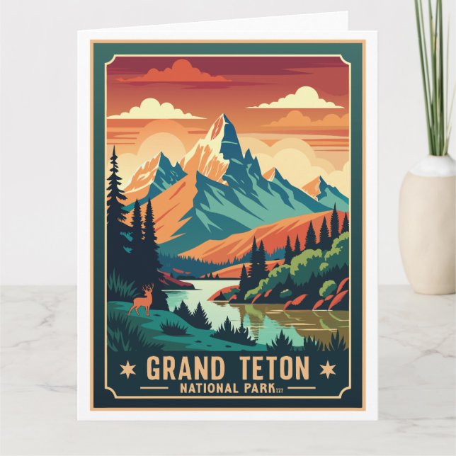 Cartão T-Shirt Rtro Grand Teton Hike Sunset (Frente)