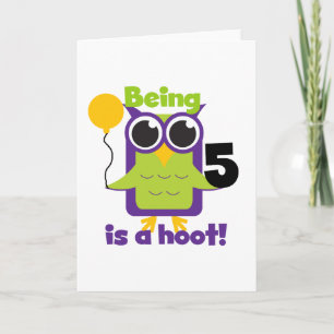 Cartão T-shirts e presentes de 5 de Aniversário da Hoot O