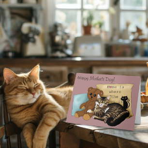 Cartão Tabby Aconchegante Rosa Dia das Mães