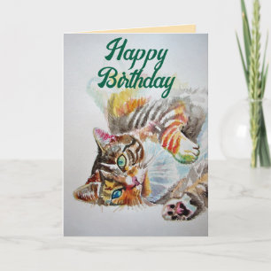 Cartão Tabby Cat Cute Cats Love Watercolor Birthday