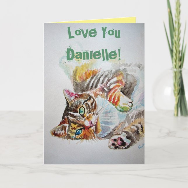 Cartão Tabby Cat Cute Cats Love Watercolour Birthday Card (Frente)